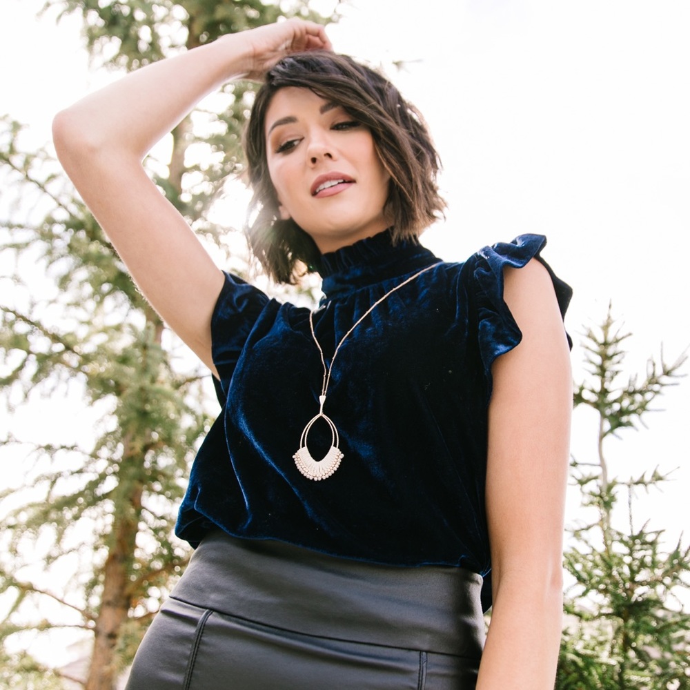 Blue Velvet Mock Neck Top - Picture 4 of 6